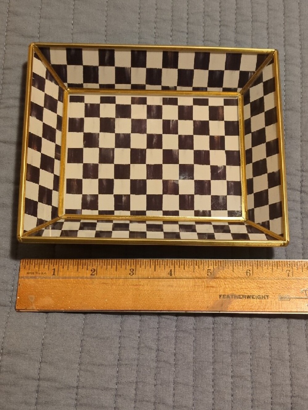 MacKenzie-Childs Black and White Check Tray with Gold Trim - Picture 3 of 3